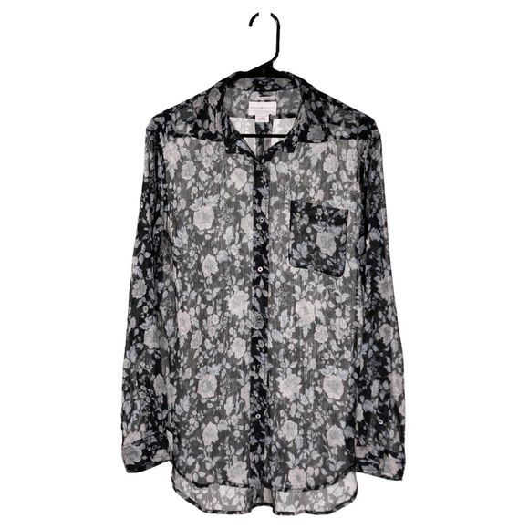 Denim Supply Ralph Lauren Shirt Button Up Floral Sheer Preppy Spring Tunic Top L - Picture 1 of 9